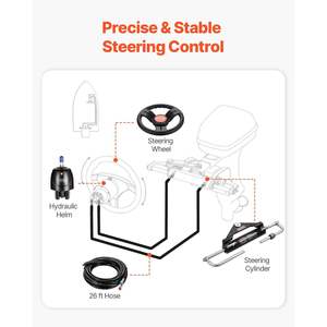 Kit de Dirección Hidráulica Fuera de Borda de 150 HP, Sistema Hidráulico Marino para Embarcaciones de un Solo Motor, Volante de 13.5 Pulgadas, Bomba de Timón - Product Image 6
