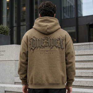 Sudadera con Capucha Oversize Marrón para Hombre con Diseño de Logotipo Frontal en Relieve, Estilo Urbano, Venta al por Mayor - Product Image 3