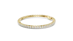 เครื่องประดับผู้หญิง สร้อยข้อมือเพชรทรงกลม 5.5 กะรัต เพชรเพาะเลี้ยงทรงหยดน้ำ ประดับเพชรแบบคอลเล็ตเซ็ต สร้อยข้อมือเทนนิส ทองคำแท้ 18K พร้อมตัวล็อกแบบสายโซ่ - Product Image 1