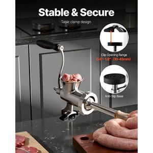 "Hand Crank <b>Meat</b> <b>Grinder</b> with 304 Stainless Steel Mincer & Sausage Stuffer 2 Cutting Plates Plastic Clamp" - Product Image 2