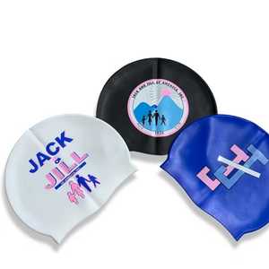 Jack and Jill Black Swim Cap <b>Silicone</b> <b>Waterproof</b> Stretchy Comfortable Unisex Swimming Pool Training Hat - Product Image 3