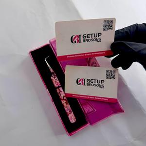 GETUP BROSONS Eyelash Tweezers Stainless Steel Smooth Tip Anti-Static 10mm Length Precision 90 Degree <b>Pink</b> Cardboard <b>Box</b> Black - Product Image 1