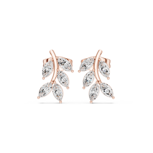 Elegantes Pendientes de Diseño de Hojas con Brillantes Diamantes Cultivados en Laboratorio con Corte Marquise Disponibles en Oro Rosa Sólido de 14k - Product Image 1