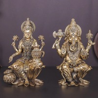 Statue de Figurine Métallique Dorée Antique Moderne Faite à la Main sur Mesure, Dieu Indien Lakshmi Ganesha, pour la Maison, Diwali, Mariage, Anniversaire