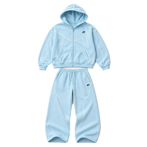 Ensembles de survêtements pour hommes à capuche avec passepoil contrastant, sweats à fermeture éclair, survêtements oversize, personnalisables avec logo, fournisseur en gros - Product Image 4