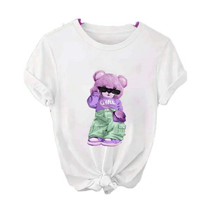 Service OEM, t-shirt à manches courtes pour femme en coton et élasthanne, col rond, imprimé personnalisé, décontracté, respirant, impression numérique - Product Image 3