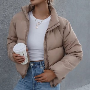 Dernier style – Doudoune matelassée unie pour femme, chaude, col montant, respirante, séchage rapide, en tissu tricoté - Product Image 1