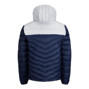 Men's Hooded Puffer <b>Jacket</b> Color Blocking Navy White Windproof Winter Casual Zipper Closure Regular Fit - Product Image 2
