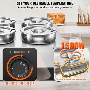 Scaldavivande Elettrico Commerciale con Quattro Pentole in Acciaio Inox da 7,4QT, Regolazione Temperatura 86-185°F, Attrezzatura per Mantenimento Calore - Product Image 3