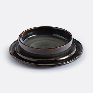 Assiette à dîner en céramique gris anthracite, glaçure à pois subtils, silhouette ronde moderne, durable, résistante aux rayures, design empilable - Product Image 3