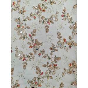 Tela de malla con bordado floral de cuentas de diseñador, tela de malla de lujo para vestido de novia, lehenga, material para vestido de boda - Product Image 1