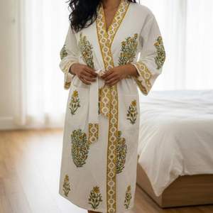 เสื้อคลุมอาบน้ำผ้าฝ้ายวาฟเฟิลพิมพ์ลายด้วยมือขายส่ง - Product Image 1