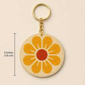Woven Bead <b>Round</b> Classic Coin Holder Keychain Circle Pattern 3 Inch <b>Canvas</b> Lightweight Simple Style - Product Image 1