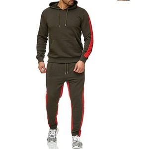 Custom Fabric Striped Tracksuits Set Men's Summer Fashion Pullover Hoodies With Matching Jogging Pants - Product Image 1
