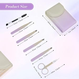 Ensemble de pinces à sourcils courbées en acier inoxydable sans soudure, étui en PU, pointes inclinées, pinces de précision durables pour une épilation classique - Product Image 4