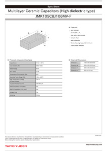 Condensateur céramique MLCC à haute capacité diélectrique Taiyo Yuden MSASJ105CB5106MFNQ11 JMK105CBJ106MV-F SMT 0402 X5R 10UF, vente chaude, 200 pièces - Product Image 3
