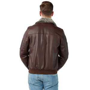 Men's 100% Polyester Thick Cotton-Filled Leather Jacket Stand Collar <b>Covered</b> <b>Button</b> Patchwork Design Windproof Breathable High - Product Image 4