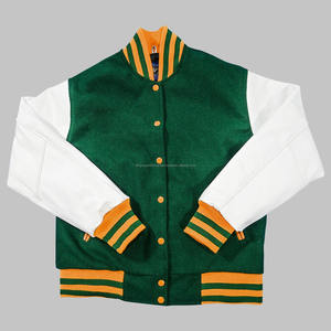 Veste universitaire en laine personnalisée avec manches en cuir, col montant, veste de baseball brodée pour hommes et femmes, vêtements d'équipe du lycée - Product Image 1
