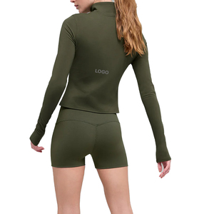 Conjunto de Pantalones Cortos de Cintura Alta y Manga Larga con Cierre de 1/4 para Mujer, Conjunto de 2 Piezas, Ropa Deportiva de Compresión de Nailon y Elastano, Personalizable OEM Premium - Product Image 2