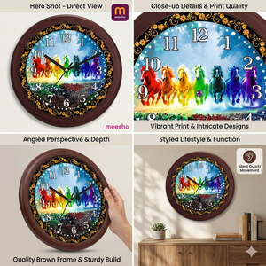 Horloge murale personnalisée avec impression de 7 chevaux au galop pour les célébrations du Nouvel An chinois - Product Image 3