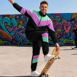 Unisex <b>90s</b> Retro Winter <b>Tracksuit</b> 2 Piece Set Color Block Windbreaker Jacket Matching Pants Zipper Sporty Outfit Vintage 100% - Product Image 4