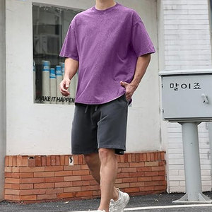 T-shirts en coton pour hommes, coupe oversize unisexe, manches courtes, décontractés, amples, effet délavé, couleur unie, basiques, streetwear, mode, confortables - Product Image 2