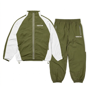 OEM Custom Casual Windproof Embroidered <b>Zip</b>-<b>Up</b> <b>Jacket</b> Jogger Suit Nylon Sweatpants Unisex Sportswear - Product Image 2