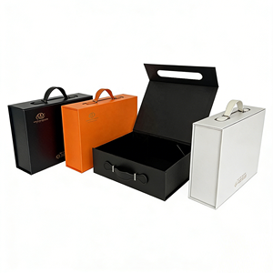 Boîte cadeau magnétique rigide pliable de luxe noire personnalisée, grande boîte en carton pliable avec poignée - Product Image 2
