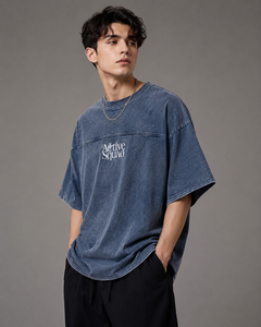 T-shirt en coton oversize Active Squad pour homme, décontracté, noir délavé, manches courtes, col rond, prix abordable, personnalisable - Product Image 3
