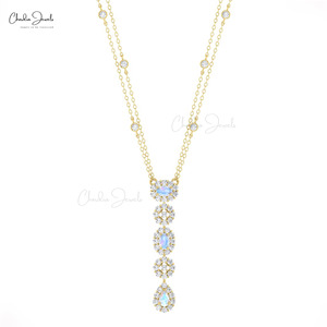 Collier en or massif 14 carats avec pierre de lune taille poire 5x3mm et halo de diamants, bijoux fins personnalisés pour femmes, Chordia Jewels - Product Image 4