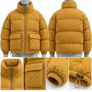 Mens Mustard <b>Yellow</b> <b>Puffer</b> <b>Jacket</b> Winter Quilted Warm Lightweight Zip Up High Collar Insulated Outdoor Coat - Product Image 3