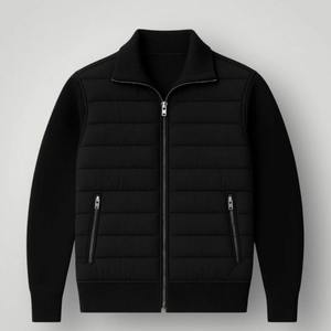 <b>Men's</b> <b>Navy</b> <b>Quilted</b> <b>Jacket</b> Stand Collar Zipper Closure Windproof Casual Outerwear Winter Down Filled Front Logo - Product Image 5