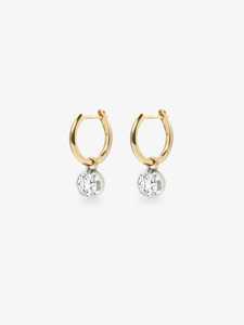 Diamond Drop <b>Earrings</b> 11mm Hinged <b>Hoops</b> Round Cut Lab Grown 14K 18K <b>Solid</b> Gold Georgian Prong Set Solitaire Fine Jewelry Huggies - Product Image 5