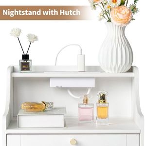 FCH White Particleboard Dresser Triamine Matt <b>Gold</b> Tapered Handle 45*35*73cm Three Drawers <b>Bedside</b> <b>Table</b> with 1 Wire - Product Image 2