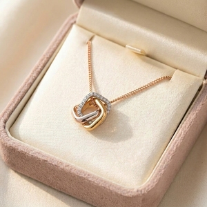 10K 14K 18K Gold Geometric Pendant <b>Necklace</b> Interlocking Square Three Loops with Shimmering Round Pave Set Lab Grown Diamonds - Product Image 2