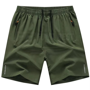 Men's Solid Olive Green Polyester Bermuda Shorts <b>Elastic</b> Waist Drawstring Quick Dry Casual Pockets Mid Rise - Product Image 1