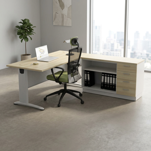 Bureau d'angle moderne et durable avec armoire de rangement, poste de travail informatique autoportant en aggloméré avec plateau en mélamine et tiroir à dossiers, DIY - Product Image 3