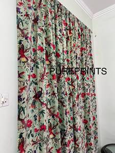 Sage Green Velvet <b>Curtain</b>: Bird Print Boho Drapes, Custom Size Vintage Style Cotton Velvet Luxury <b>Curtain</b> - Product Image 6
