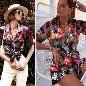 Conjunto de Pijama de Seda para Mujer, Cómodo y Personalizado 2026, Conjunto de Pijama de Satén para Mujer, Camisa de Manga Corta con Botones y Pantalones Cortos - Product Image 6