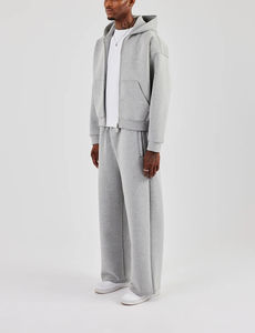 Men's <b>Light</b> Grey Tracksuit Set With Zip <b>Up</b> Hooded Jacket and Loose Pants for Casual Sporty Fashion Tracksuit - Product Image 5