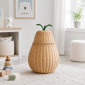 Cesta de Almacenamiento Artesanal de Ratán en Forma de Pera con Tapa, Cesta Tejida para Juguetes de Bebé, Cesto para Ropa Sucia, Cesta Decorativa para el Hogar - Product Image 6