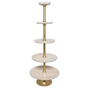 Luxury 5 Tier Gold Metal White Marble Cake Stand Tall Wedding Party Dessert Cupcake Display Tower Pastry Serving Tray Elegant - Product Image 1