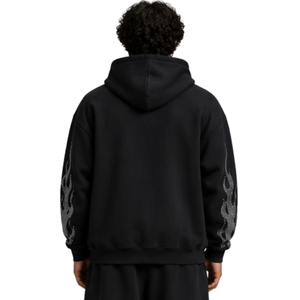 เสื้อฮู้ดดี้ปักลาย Black Flame ประดับเพชรเทียม สำหรับผู้ชาย ทรงโอเวอร์ไซส์ ผ้าฟลีซ พิมพ์โลโก้ได้ สไตล์สตรีทแวร์ หนานุ่ม ใส่สบาย เหมาะสำหรับฤดูหนาว - Product Image 2