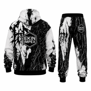 Men's Black and White <b>Paint</b> Splatter Hoodie & Jogger Tracksuit <b>Set</b> - Product Image 2