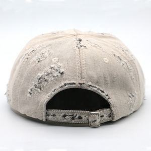 Custom <b>Design</b> 6 Panel <b>Flat</b> Brim Distressed Washed Dad Hats Manual Processing Fashion and Vintage Unstructured Adjustable <b>Caps</b> - Product Image 3