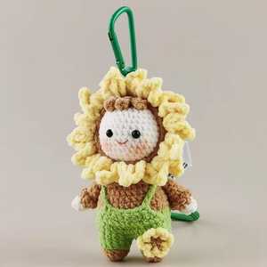 Porte-clés poupée tournesol au crochet fait main, breloque de sac fleur amigurumi, pendentif en peluche Kawaii, écologique, motif personnalisable - Product Image 2