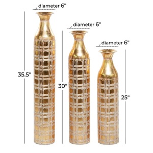 Vases cylindriques texturés de luxe en aluminium doré gaufré, faits à la main, écologiques, grande capacité, pour la décoration intérieure moderne - Product Image 2