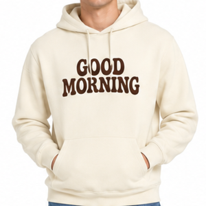 Sweat-shirt classique ivoire pour homme, imprimé Good Morning, coupe classique, style décontracté, avec poche avant - Product Image 2