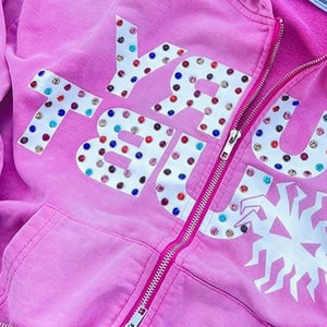 Customized Unisex Winter Oversized Hoodie Zipper Front Glitter Print Rhinestone Digital Printing Streetwear French Terry Cotton - Product Image 3