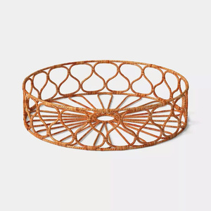 Unique Pattern Rattan Round Serving Tray Woven Design For <b>Coffee</b> <b>Table</b> Styling, Home Decor And Serving Use - Product Image 1